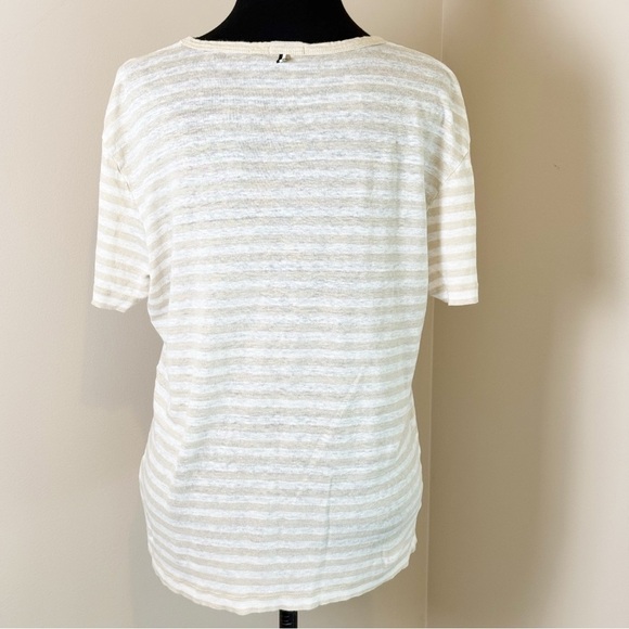 HUGO BOSS Tiburt Stripe Linen T-shirt In Open White S - Picture 4 of 5